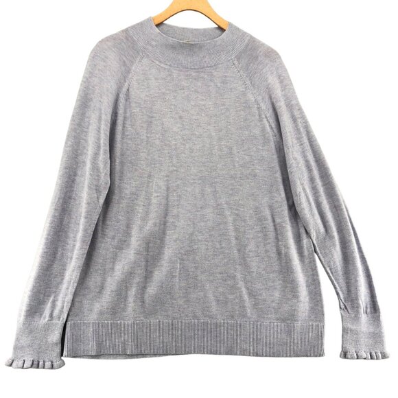 LOFT Sweater Womens Large Purple Mock Neck Ruffles Raglan Sleeves Knit Classic - Picture 1 of 10